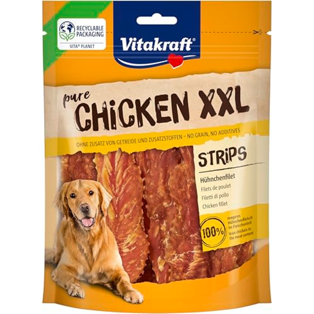 Vitakraft Pure Chicken XXL Strips hondensnack kip 1 x 250 g - 3-pack