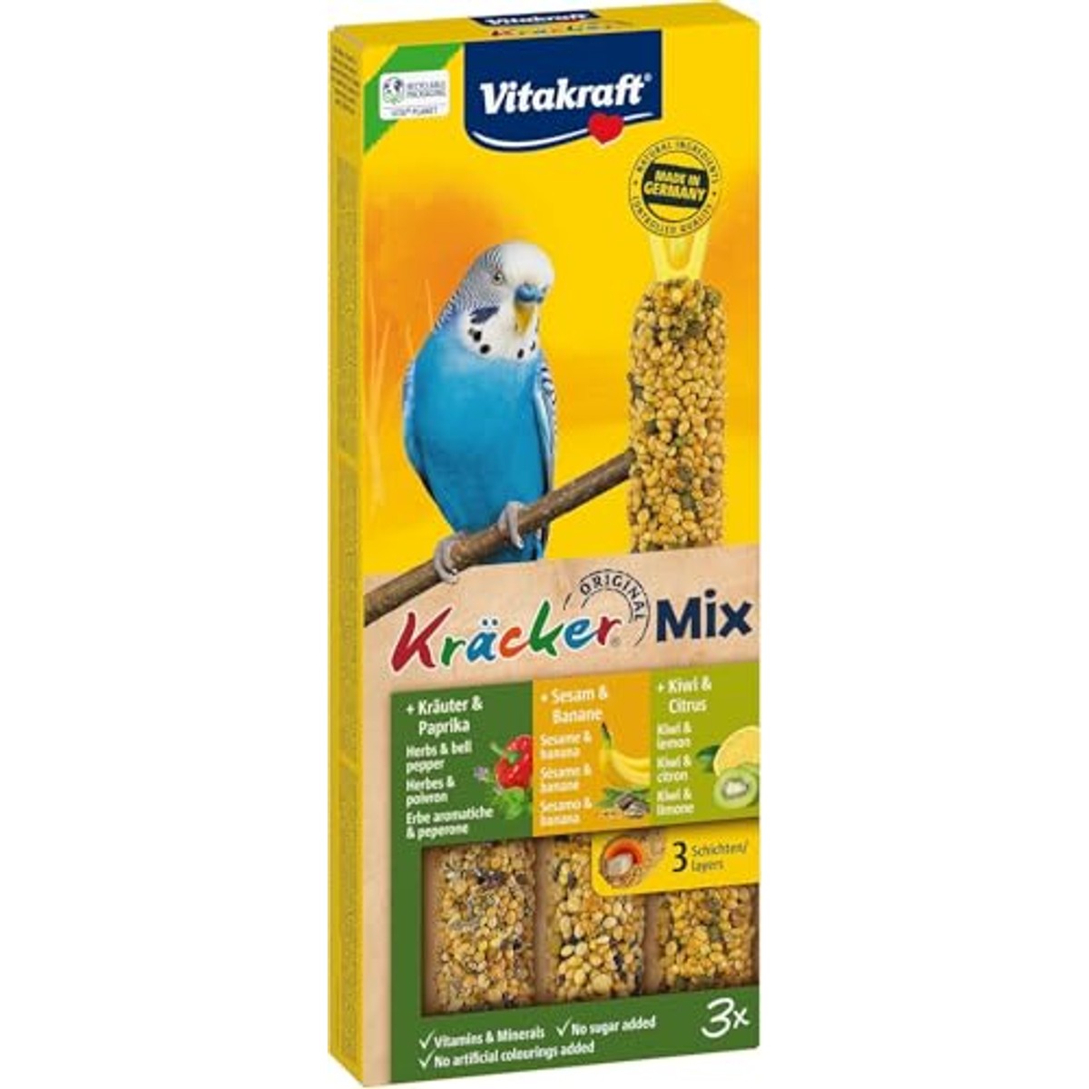 Vitakraft - 21237 - Cracker Trio-Mix (Sesam Banaan / Kruiden Paprika / Kiwi Citroen) Parkieten – Vitakraft