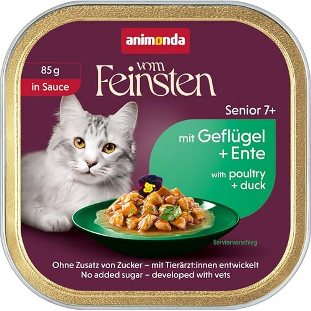 animonda vom Feinsten Senior kattenvoer gevogelte + eend in saus (32 x 85 g) | Natvoer voor oudere katten vanaf 7 jaar, kattenvoer nat in saus zonder suiker, portieschaal van 85 g – animonda Vom Feinsten