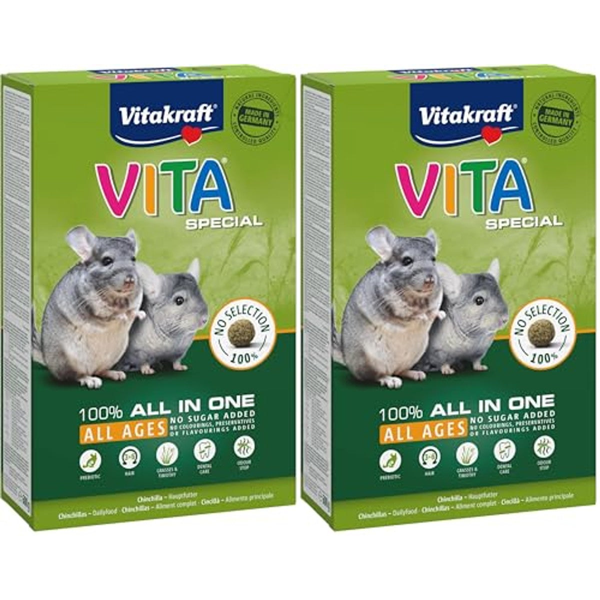 Vitakraft Vita Special All Ages, hoofdvoer voor chinchilla's, met grassen en kruiden, ontwikkeld met dierenartsen, bevordert de optimale spijsvertering (1 x 600 g) (verpakking van 2) – Vitakraft