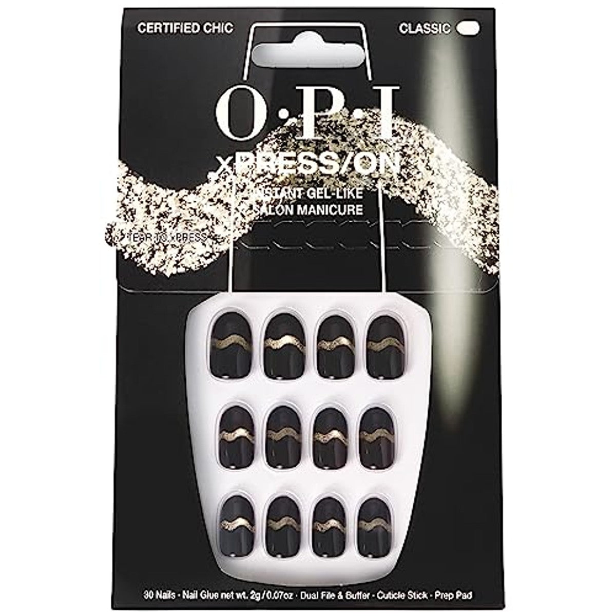 OPI xPRESS/ON Certified Chic Kunstnagels Zwart/Goud 30 Stuks - 3-pack