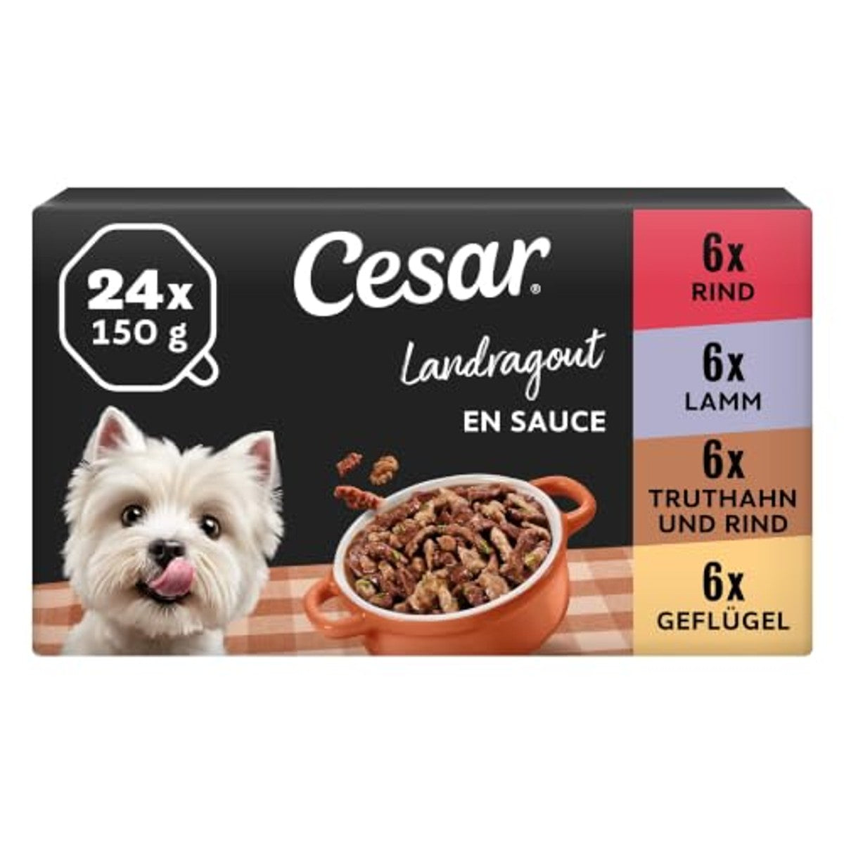 Cesar Landragout Adult hondenvoer gemengde smaken 6 x 150 g - 3-pack