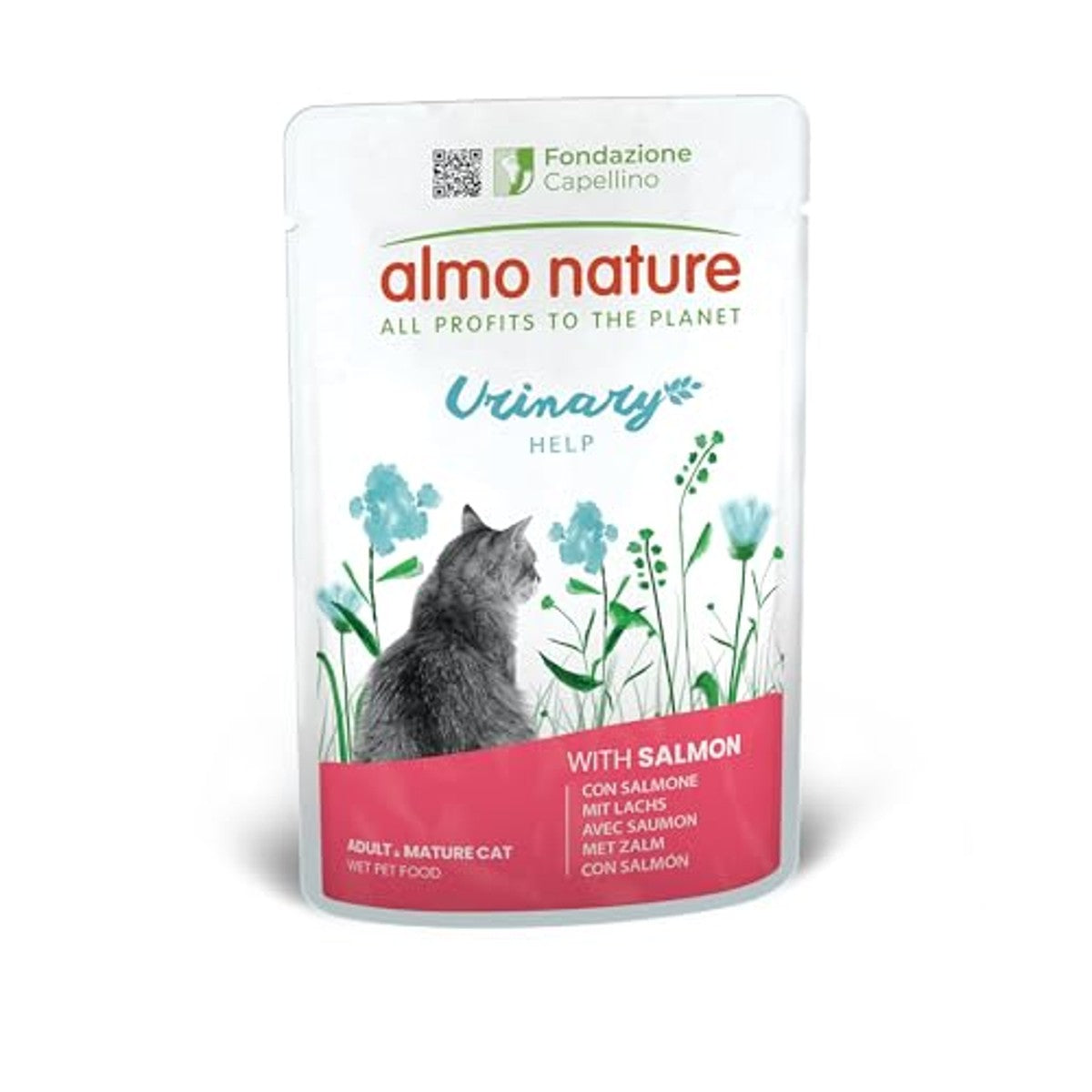 almo nature Functionele urinaire hulp, nat voer voor volwassen katten met zalm, ondersteuning voor de gezondheid van de urinewegen, 30 zakjes à 70 g – almo nature