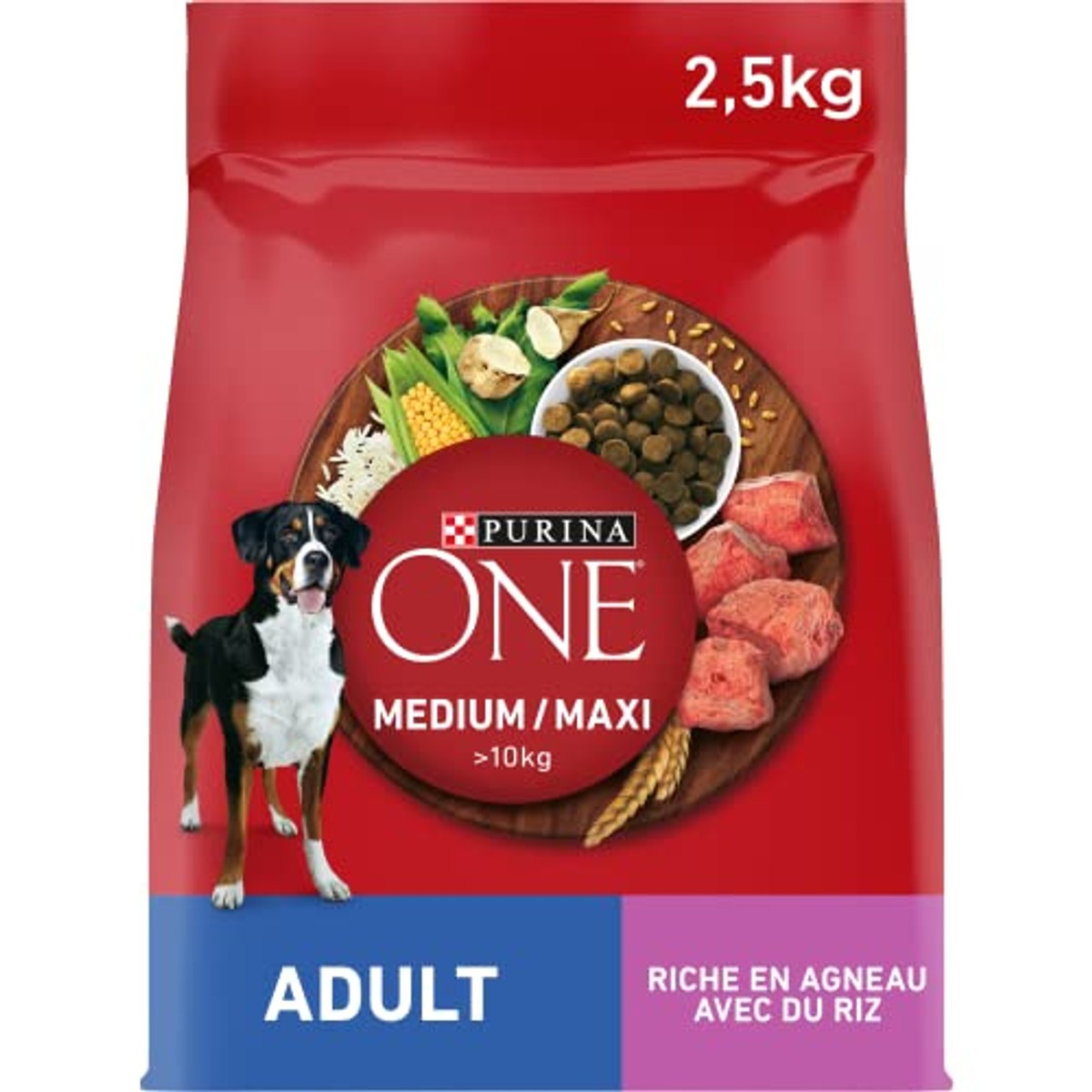 PURINA ONE Medium/Maxi Adult hondenvoer rundvlees 2,5 kg - 6-pack