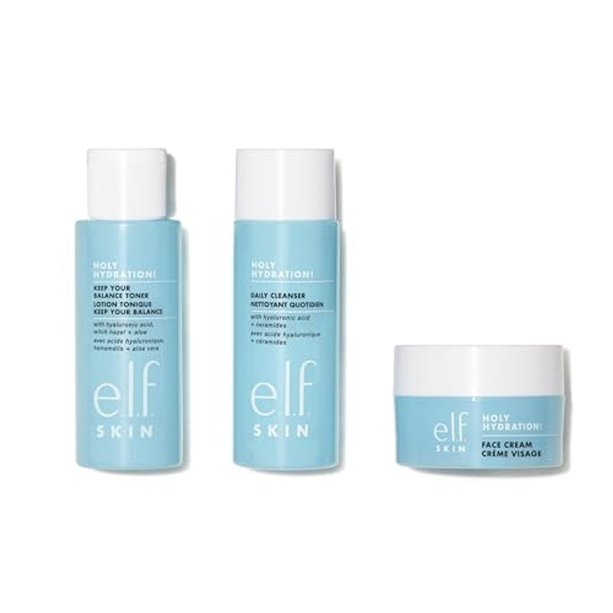 e.l.f. Skin Holy Hydration! The Essentials Mini Kit, Reiniger, Toner & Moisturizer voor gehydrateerde & evenwichtige huid, reisvriendelijk, veganistisch en dierproefvrij – e.l.f.