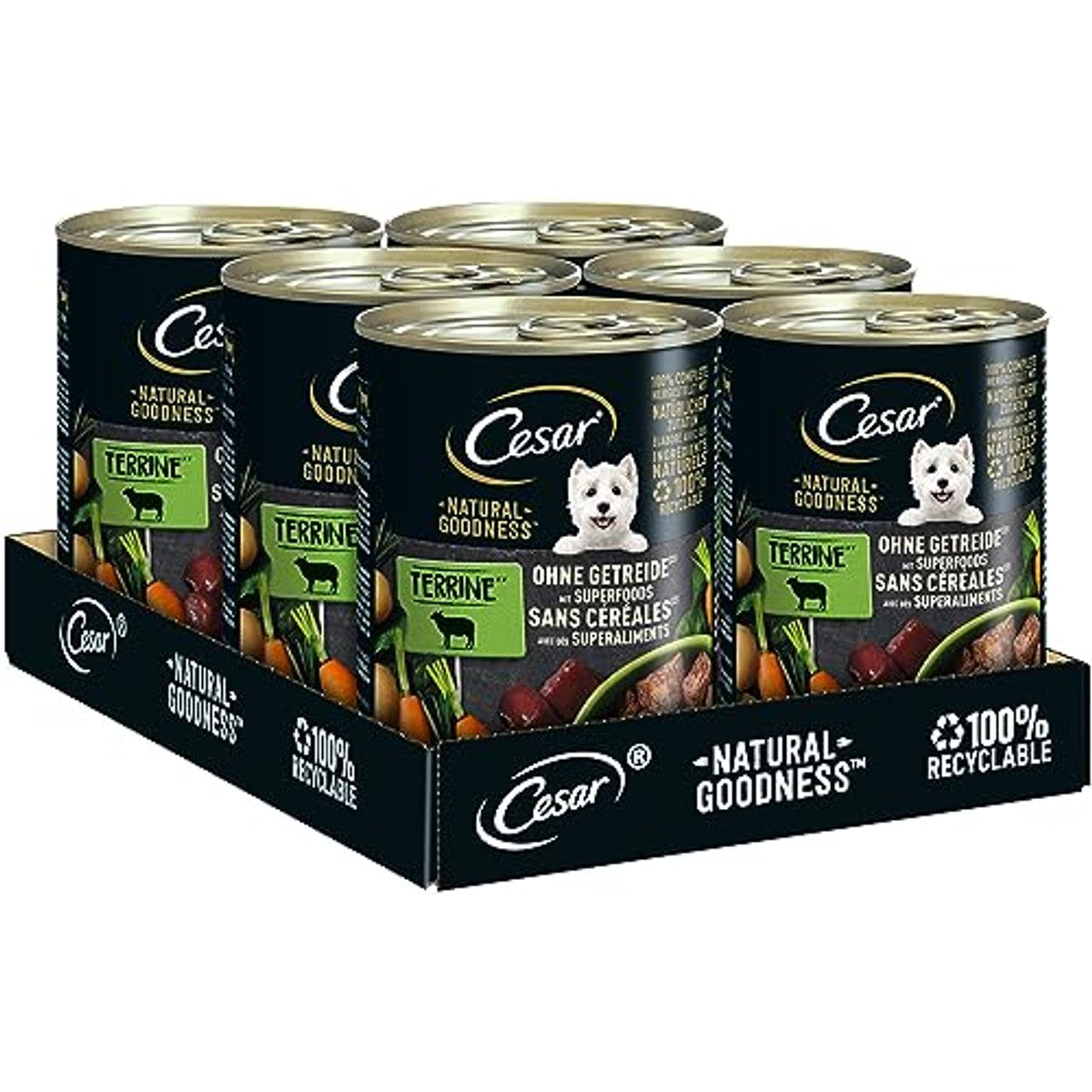 CESAR Premium hondenvoer in blikje, Natural Goodness, blik met lam, 6 x 400 g – Cesar