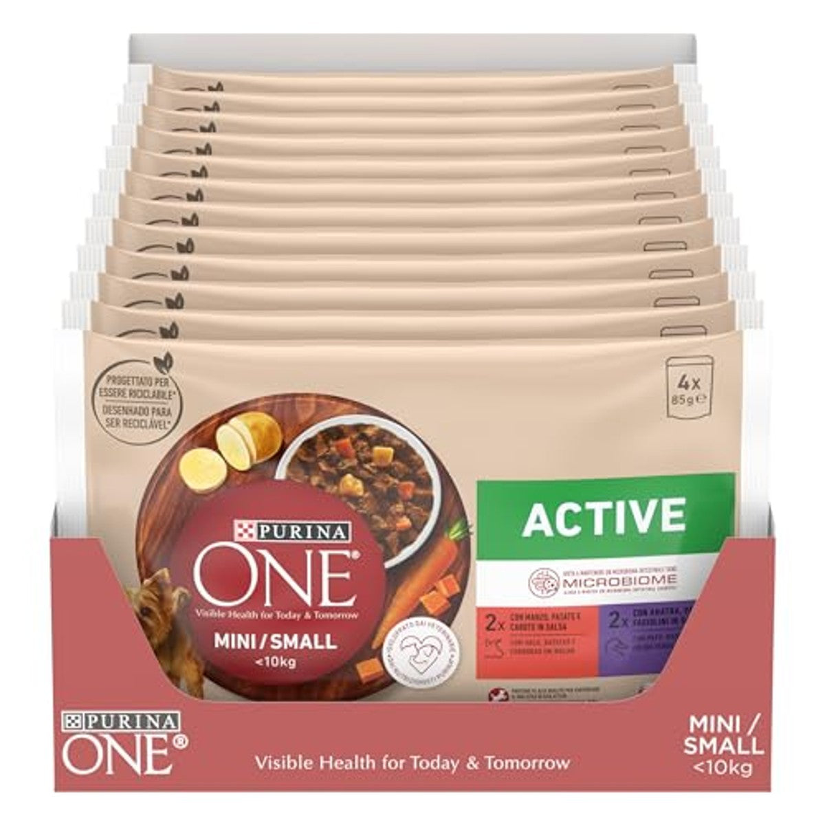 Purina One Active Natvoer voor honden, rundvlees en eend in saus multipack, 48 zakjes à 85 g – PURINA ONE