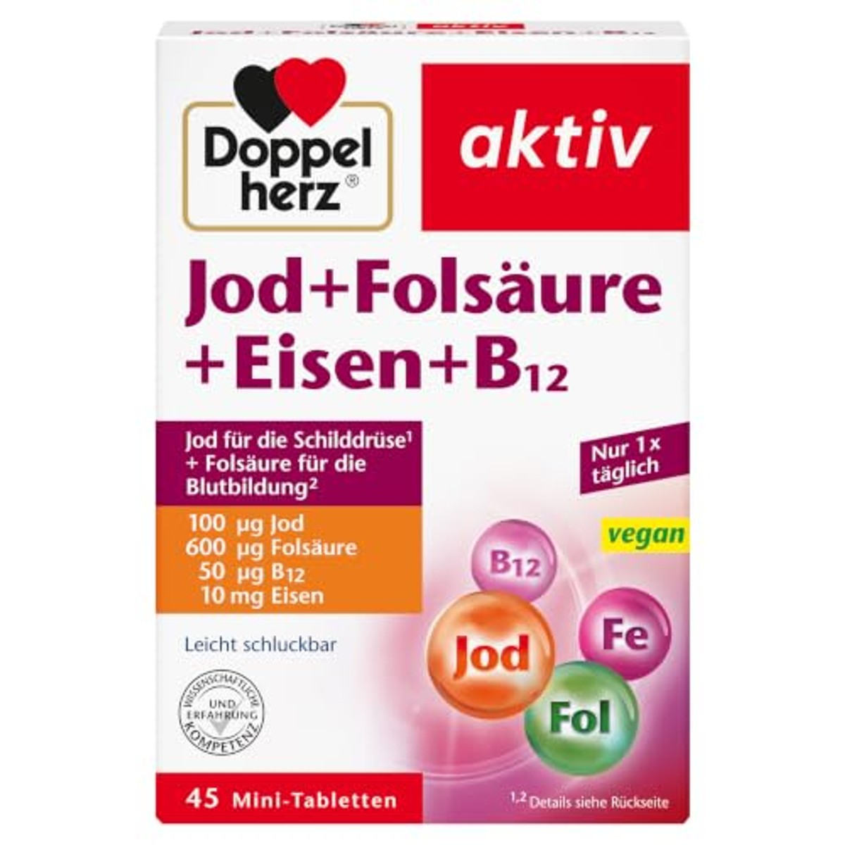 Doppelherz Jodium + Foliumzuur + IJzer + B12 45 mini-tabletten - 6-pack