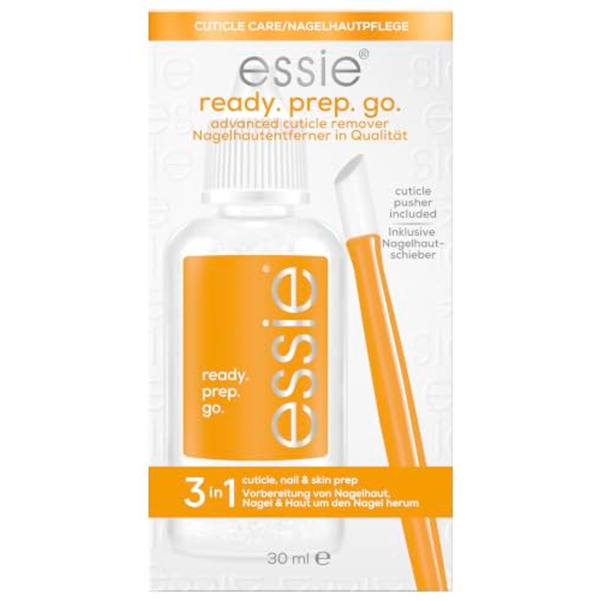Essie ready.prep.go. Professionele 3-in-1 nagelverzorgingsset met nagelriemverwijderaar en herbruikbare nagelriemduwer voor perfecte nagels, 30 ml – essie