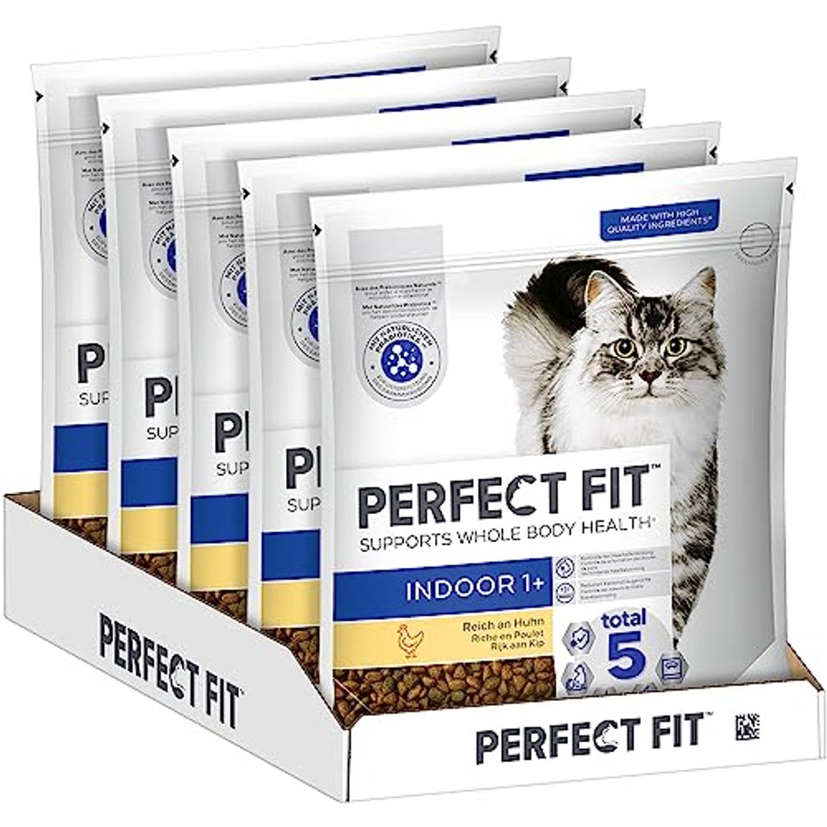 Perfect Fit Voor Binnen 1+ droogvoer kat kip 5 x 1,4 kg - 3-pack