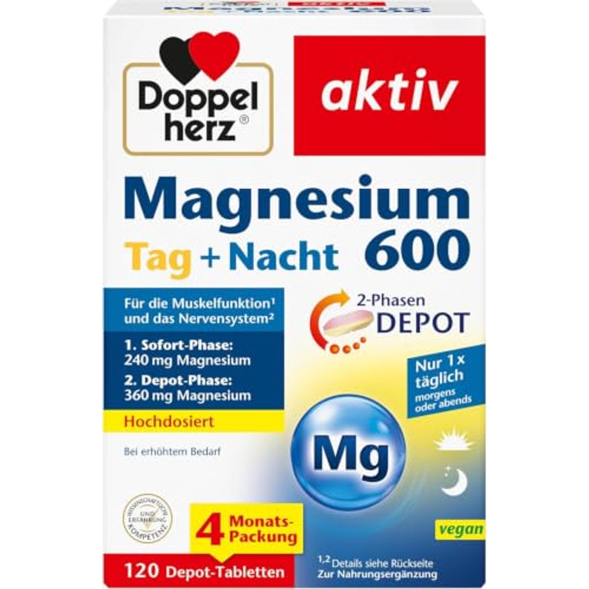 Doppelherz Magnesium 600 Dag en Nacht 2-fase Depot 120 Tabletten - 3-pack