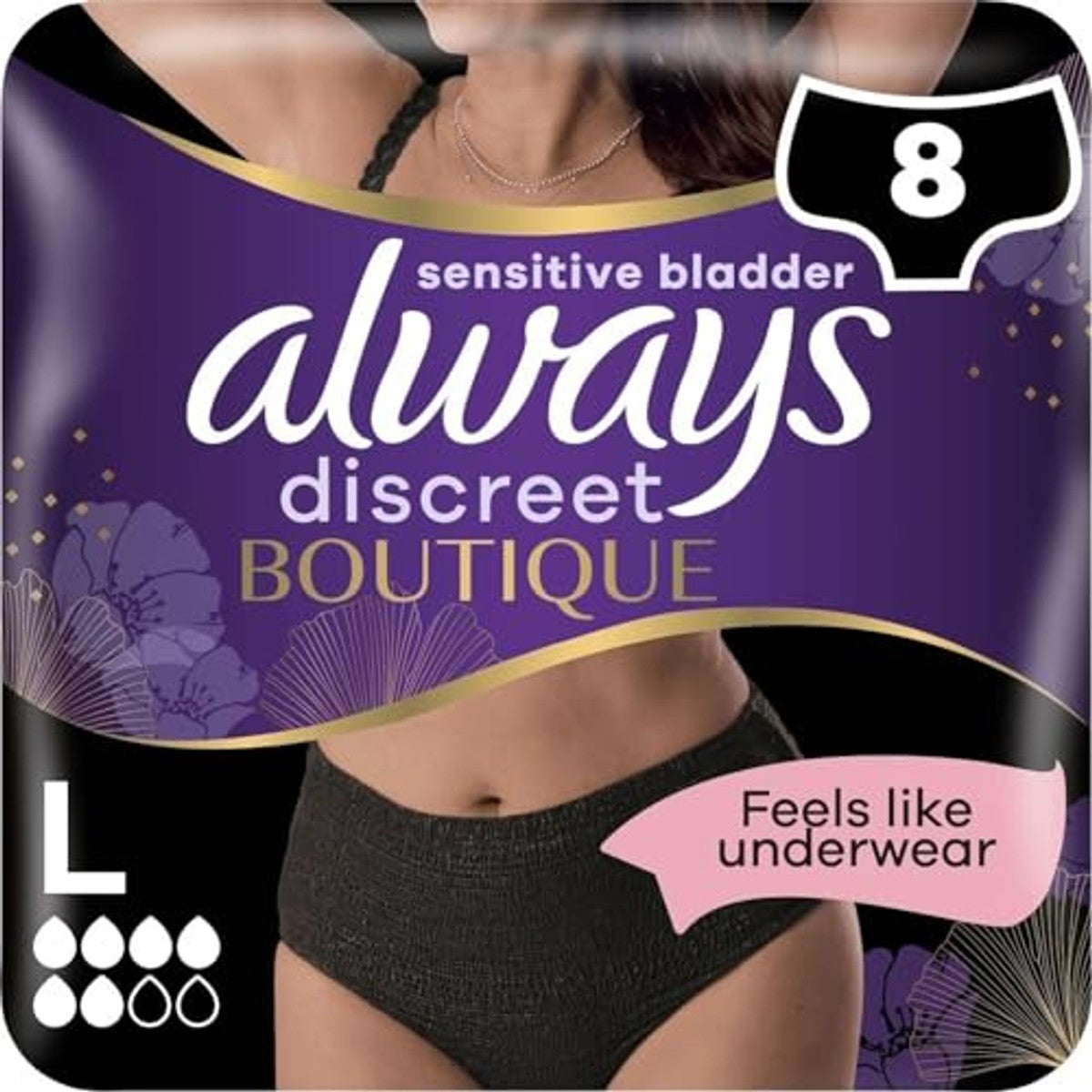 Always Discreet Boutique incontinentie slipjes zwart L 8 stuks – Always Discreet