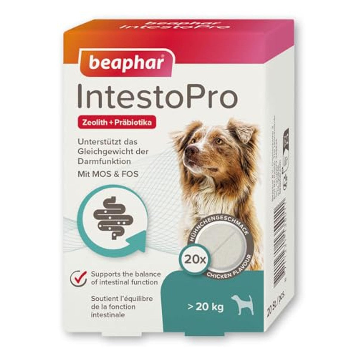 BEAPHAR - IntestoPro Tabs Voor Grote Honden - Met Zeoliet - Met MOS & FOS - Ondersteunt Darmevenwicht - 20 stuks – beaphar
