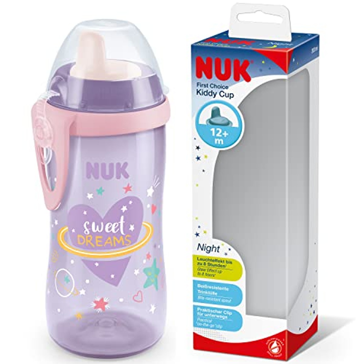 NUK Kiddy Cup Night drinkbeker paars 12+ maanden 3 x 300 ml - Voordeelverpakking
