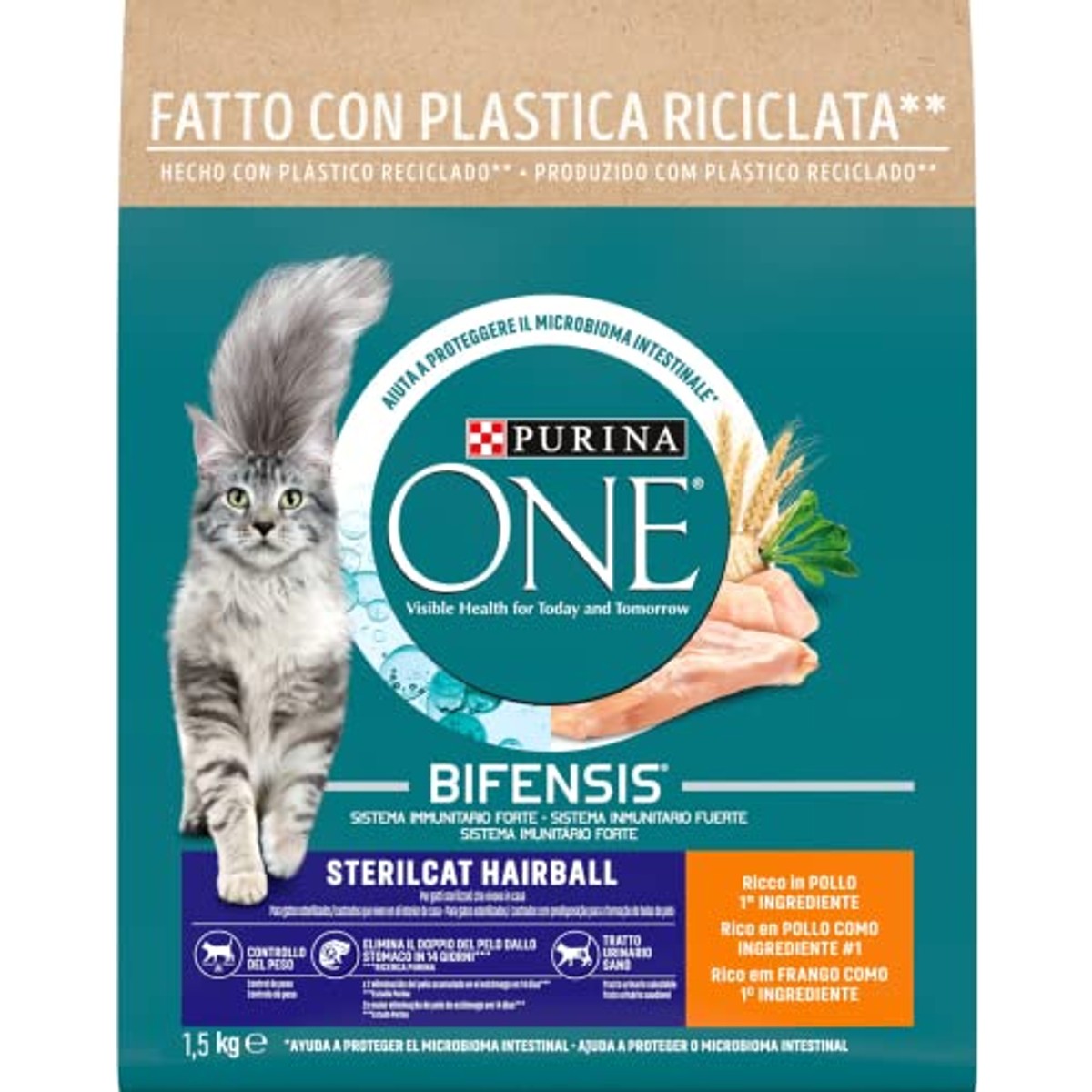 PURINA ONE Bifensis Kattenvoer gesteriliseerd vacht en haarballen met kip, 6 zakken van 1,5 kg – PURINA ONE
