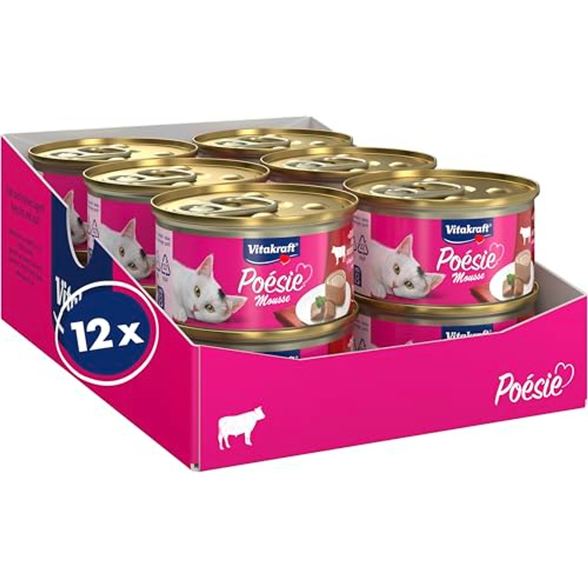 Vitakraft Poésie Mousse Natvoer voor katten, luchtige mousse, met rundvlees, zonder toegevoegde suiker en granen, 12 x 85 g – Vitakraft