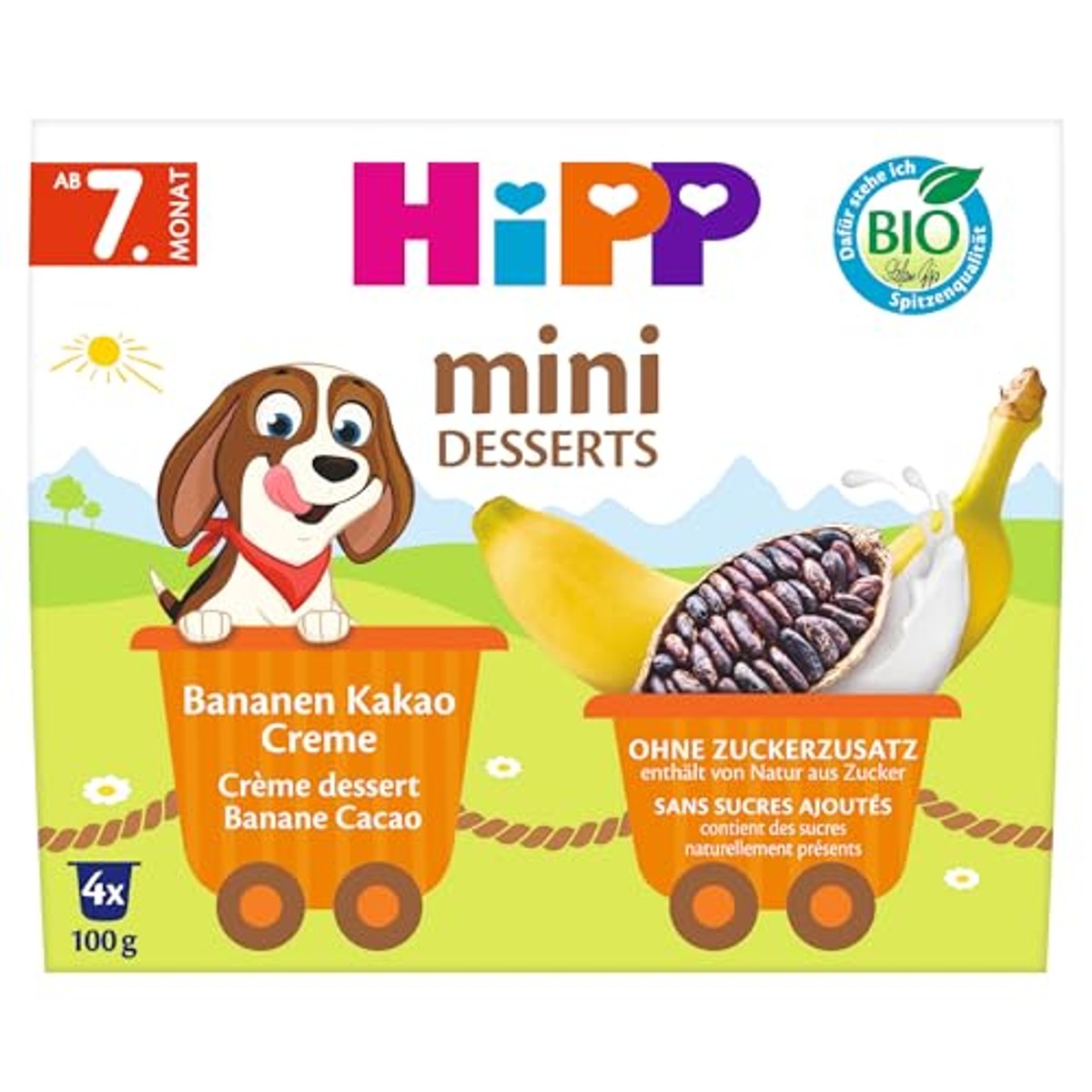 HiPP Bio Mini Dessert Bananen Cacao Crème 6-pack met elk 4 x 100g – foto 2