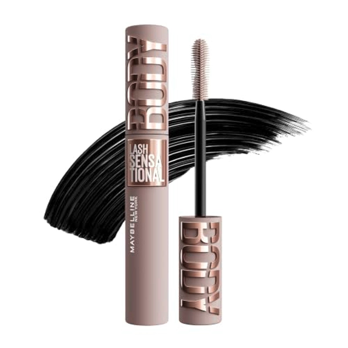 Maybelline New York Lash Sensational Body Mascara, volumescara voor 24-uurs wimperlifting en 12 x volume, met zandloperborstel en kleiaarde zonder klonteren, zwart, 9,5 ml – MAYBELLINE