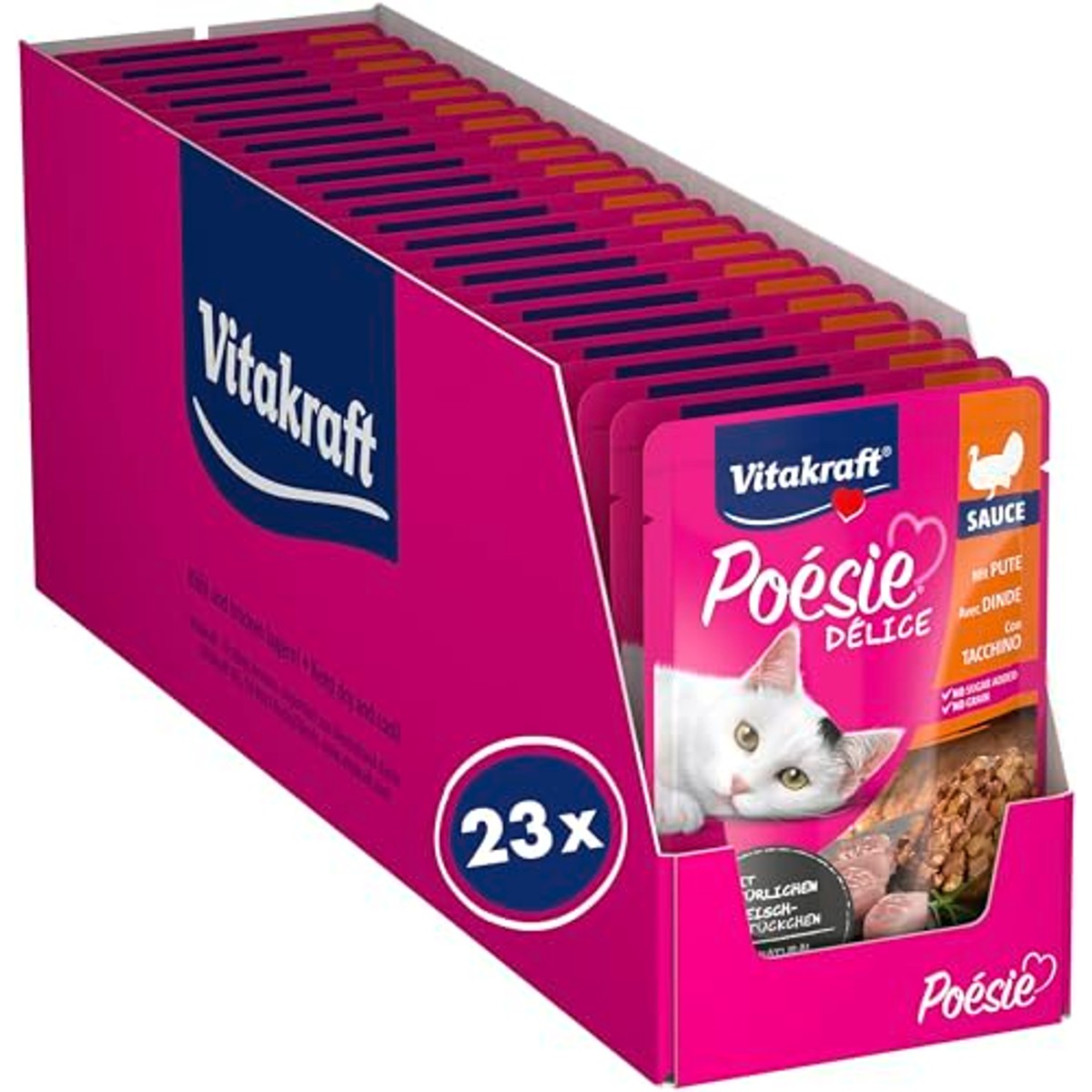 Vitakraft Poésie Deli Sauce Natvoer voor katten, kattenvoer in zakjes, 23 x 85 g, Putenborst. – Vitakraft