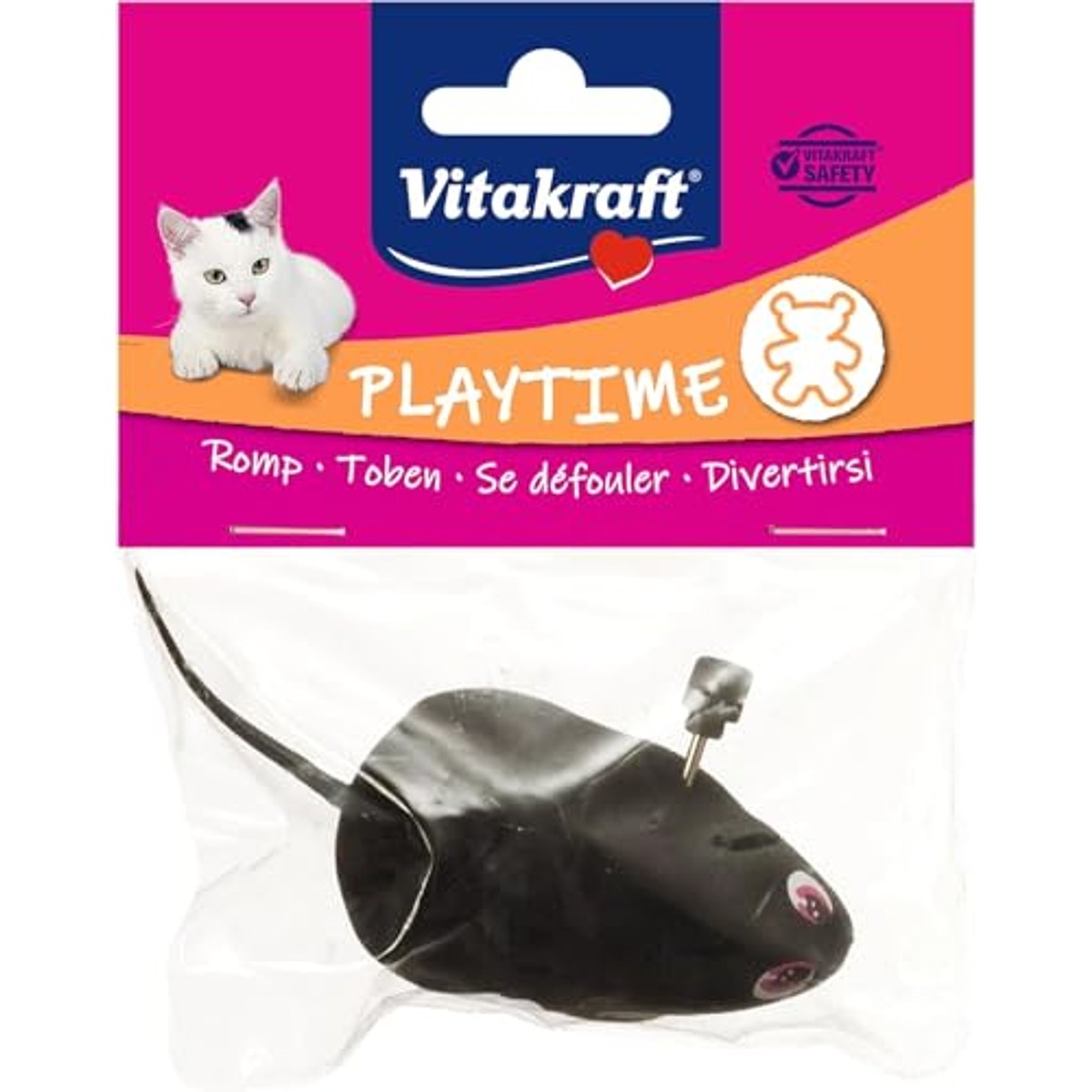 Vitakraft Optrekmuis, kattenspeelgoed, opwindbare muis, interactief speelgoed voor katten, wekt het natuurlijke jachtinstinct (1 stuk) – Vitakraft
