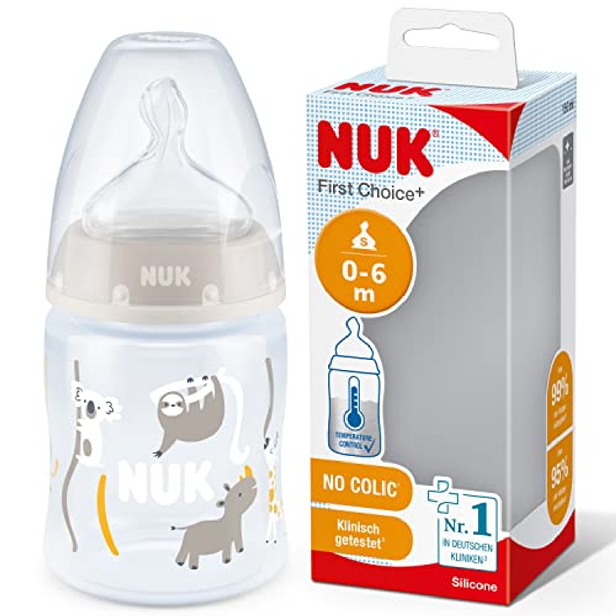 NUK First Choice+ Babyfles Safari neutraal 0-6 maanden 3 x 150 ml - Voordeelverpakking