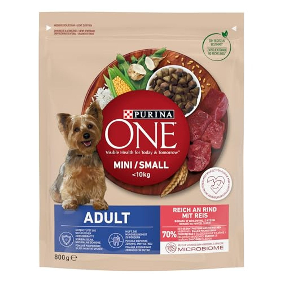 PURINA ONE Mini/Small Adult voor kleine honden, rijk aan rundvlees, 8 x 800 g | Droogvoer voor kleine honden, rijk aan rundvlees en rijst – PURINA ONE
