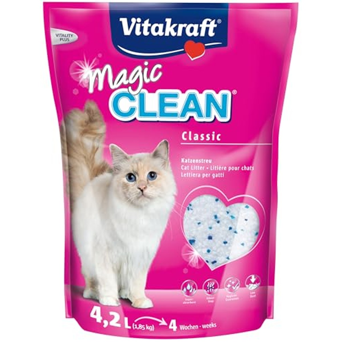 Vitakraft Magic Clean Classic, niet-klonterend kattenbakvulling, van minerale bolletjes, bacterieremmend, bijzonder stofarm, voldoende voor 4 weken (1 x 4,2 l) – Vitakraft