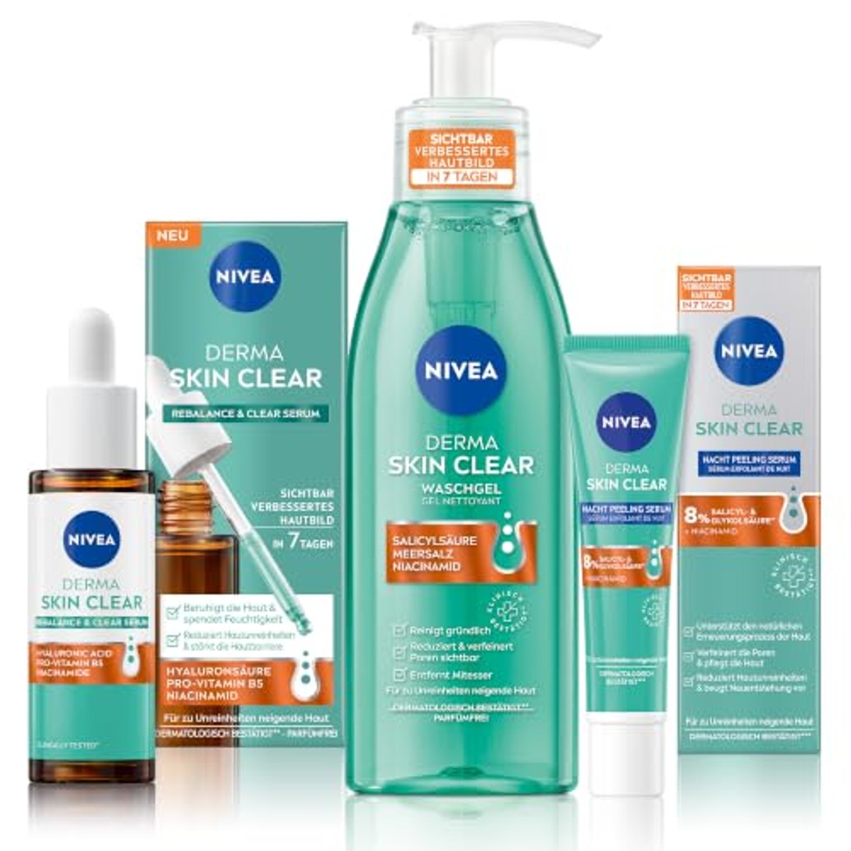 NIVEA Derma Skin Clear Routine Set + 40 ml + 150 ml 6 x 30 ml - Voordeelverpakking
