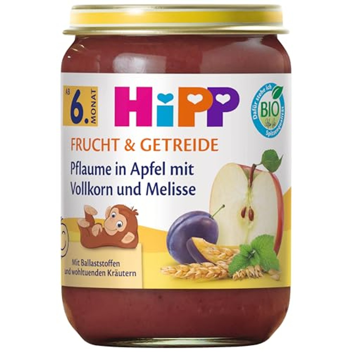 HiPP Biologische pruim in appel met volkoren en melisse 6 x 190 g – foto 2