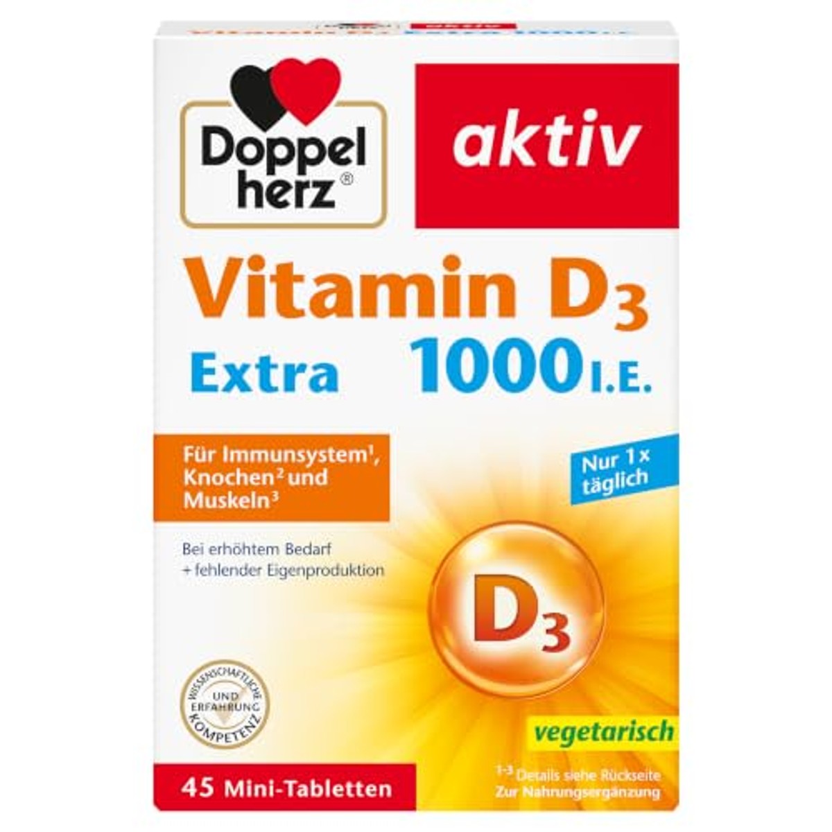 Doppelherz Vitamine D3 1000 Voedingssupplement 45 Tabletten - 3-pack