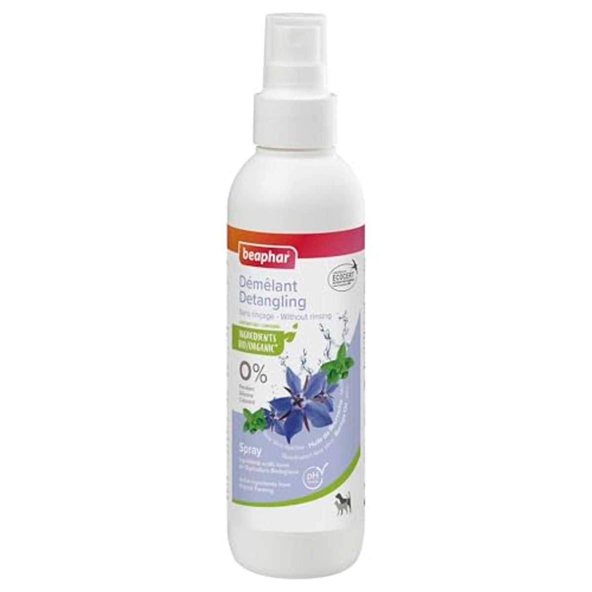 BEAPHAR Spray Démêlant Labellisé ECOCERT voor Chien et Chat Contient de l'Aloë Vera, de l'huile de Bourrache et de la Menthe Bio pH-Neutre sans Parabène/Silicone/Colorant/Alcool 200 ML – beaphar