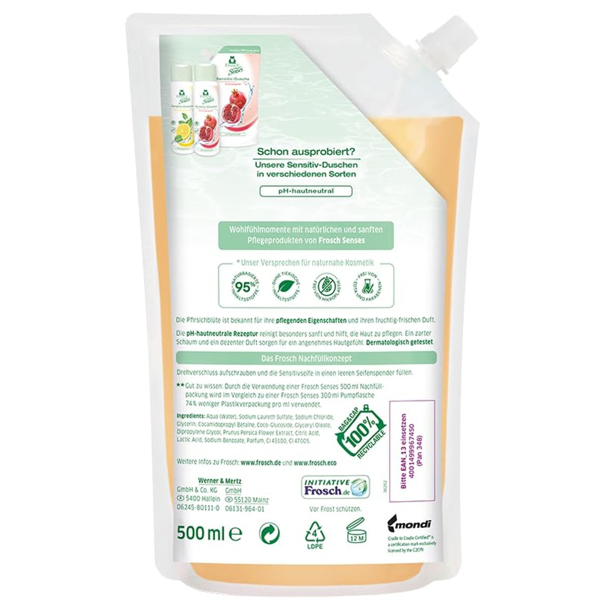 FROSCH Senses Sensitive Zeep Perzikbloesem 500 ml – FROSCH