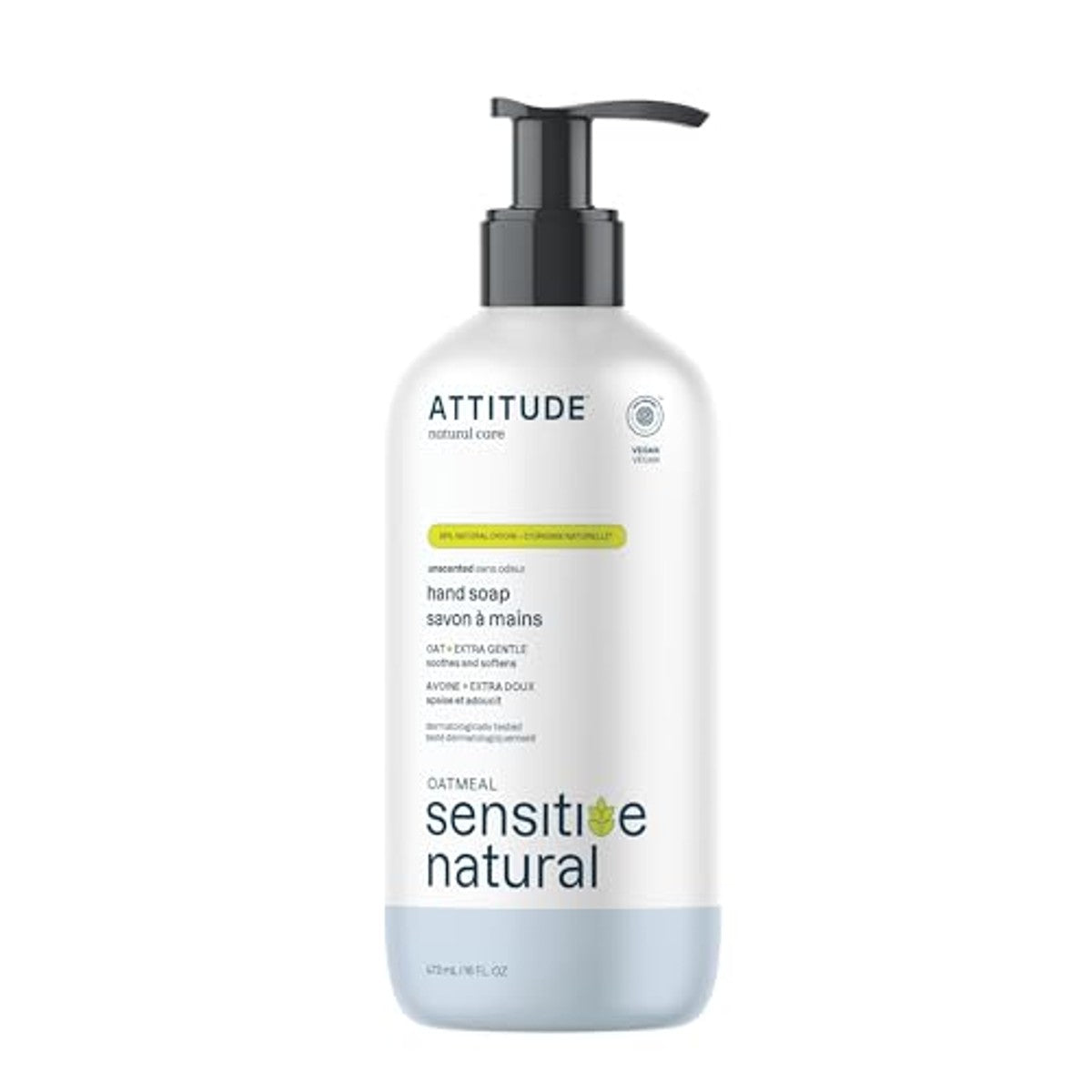 ATTITUDE Handzeep voor de gevoelige huid met haver, EWG-getest, dermatologisch getest, veganistisch, extra mild, geurloos, 473 ml – ATTITUDE