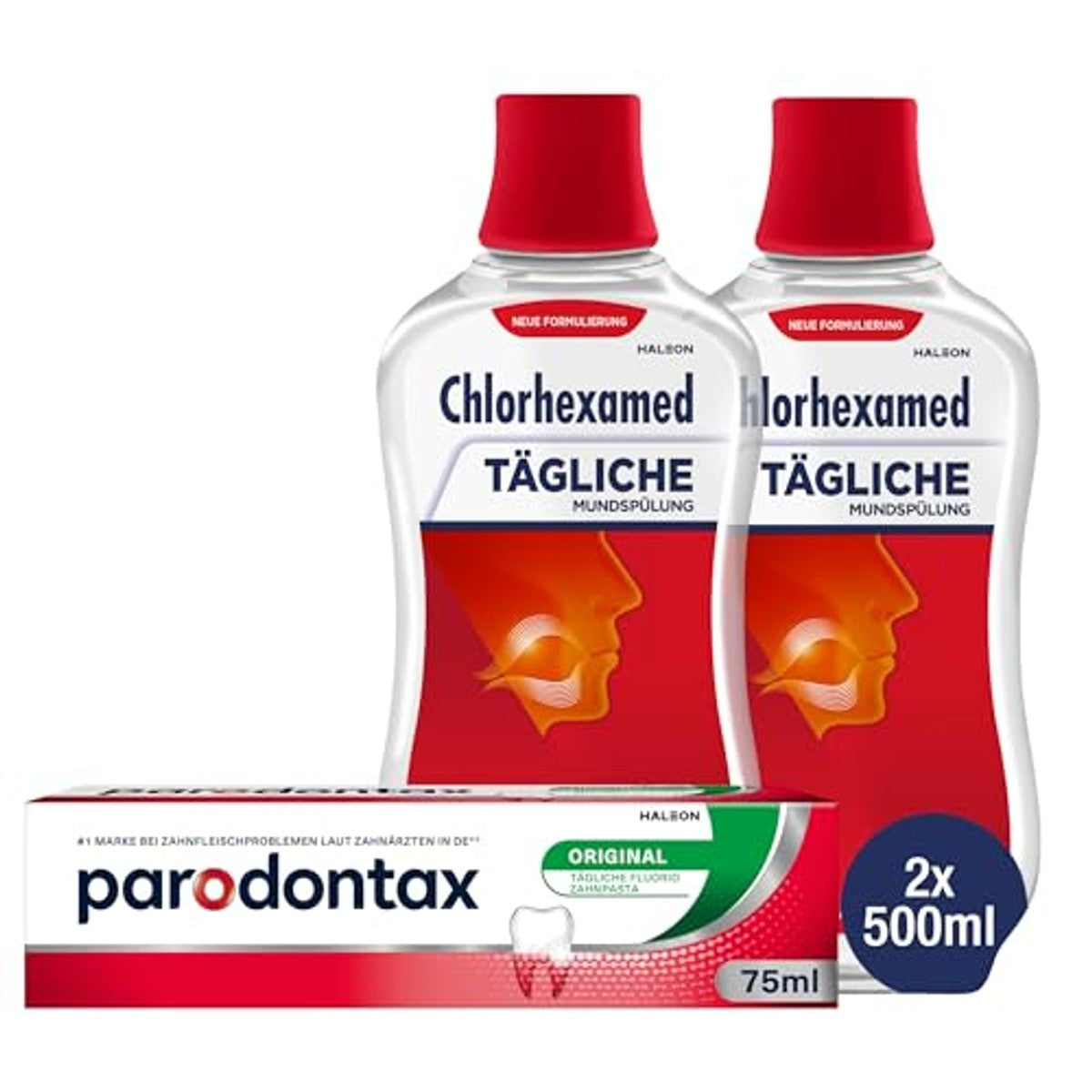 Chlorhexamed Mondspoeling 2 x 500 ml + Parodontax 75 ml – Chlorhexamed