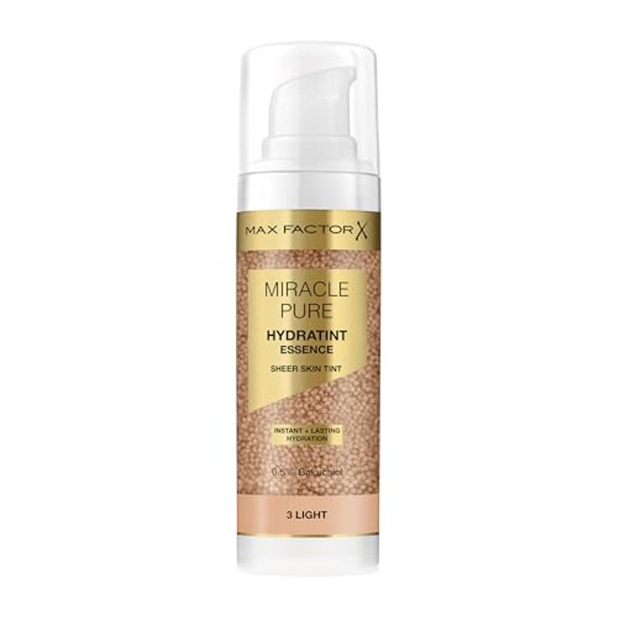 Max Factor Miracle Pure Hydratint Essence, hydraterende make-up met lichte dekking, 71% op waterbasis, met micro-capsule pigmenten, 30 ml, Fb 3 Light – Max Factor