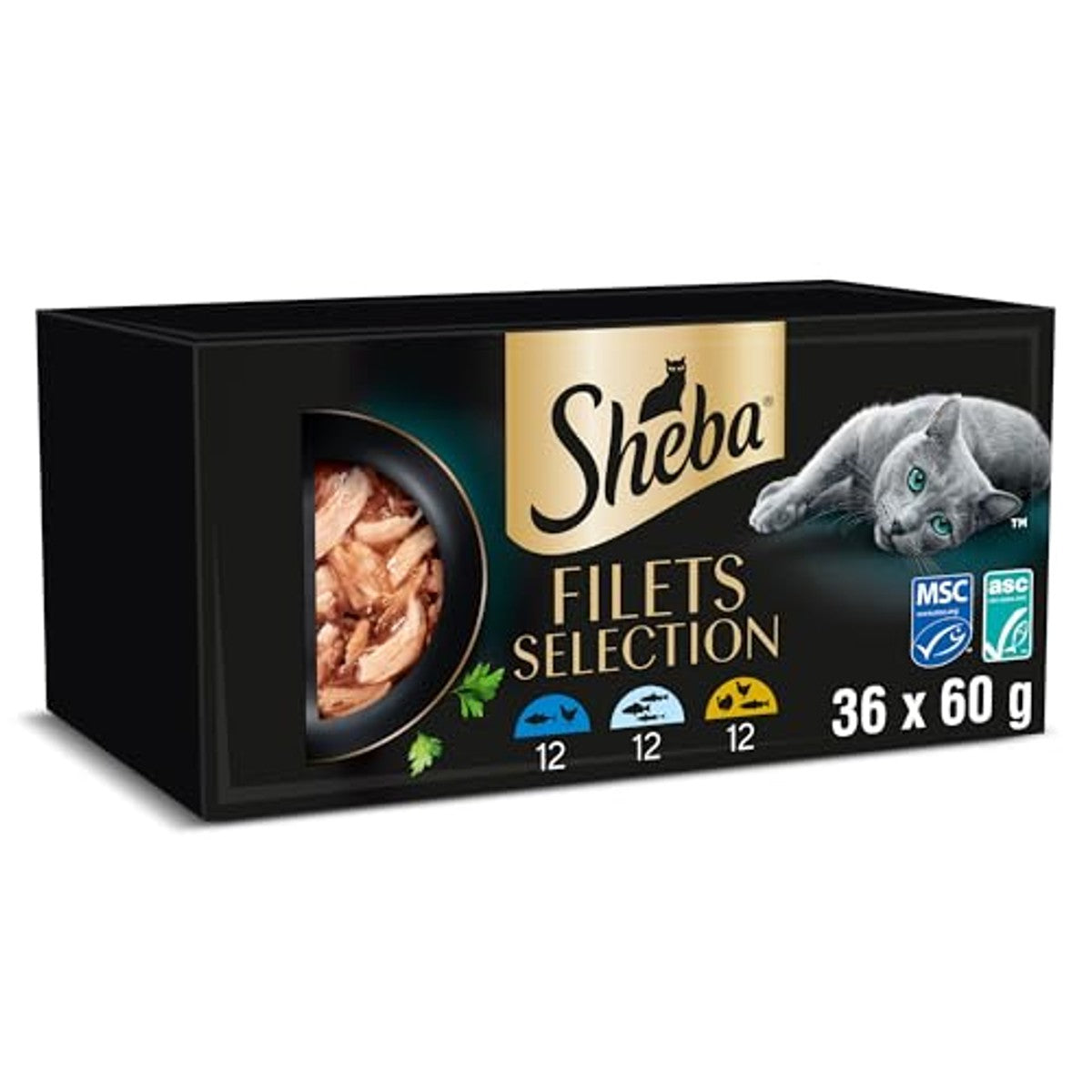 Sheba Filets natvoer kattenvoer kip, tonijn, witte vis, gevogelte en zalm 36 x 60 g - 6-pack