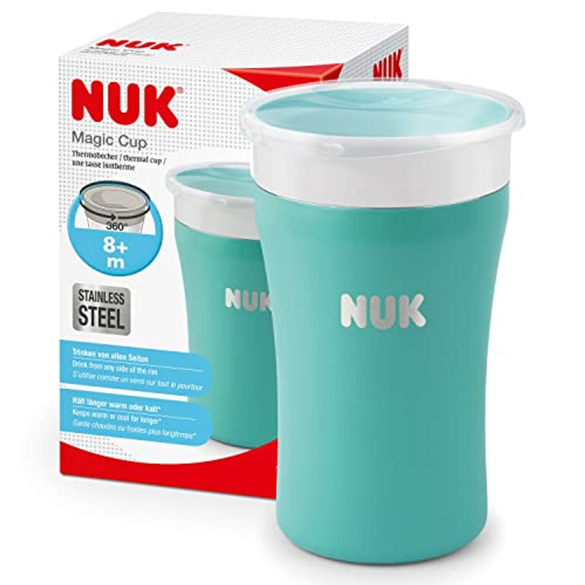 NUK Magic Cup Drinkbeker roestvrij staal, blauw, 8+ maanden 6 x 230 ml - Voordeelverpakking