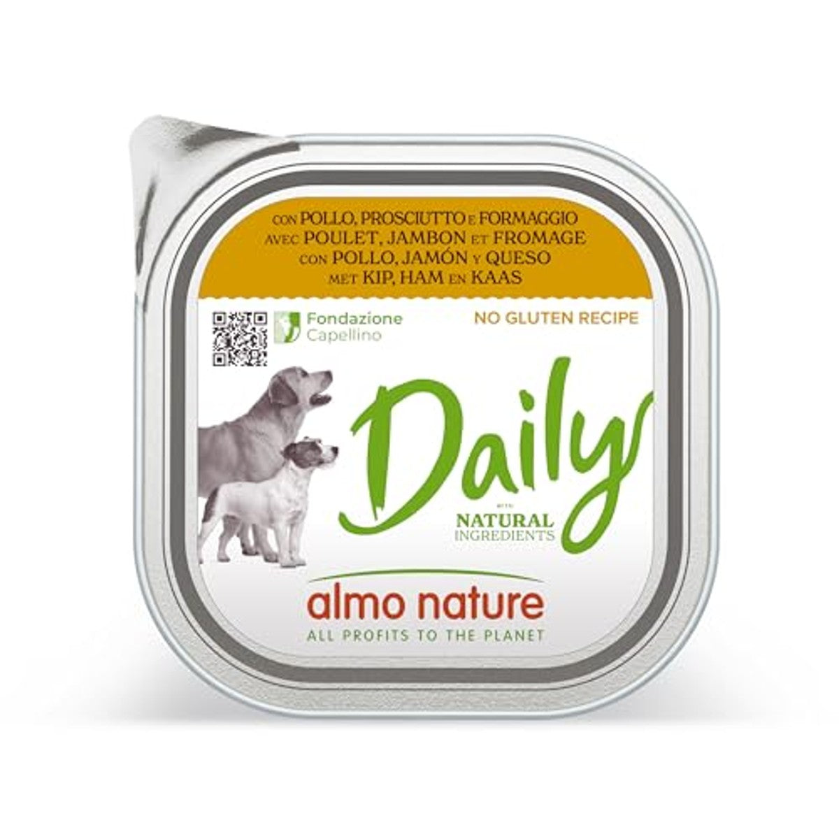 almo nature Daily Natvoer voor honden met kip, ham en kaas, zonder gluten, verpakking van 9 stuks (9 x 300 g) – almo nature