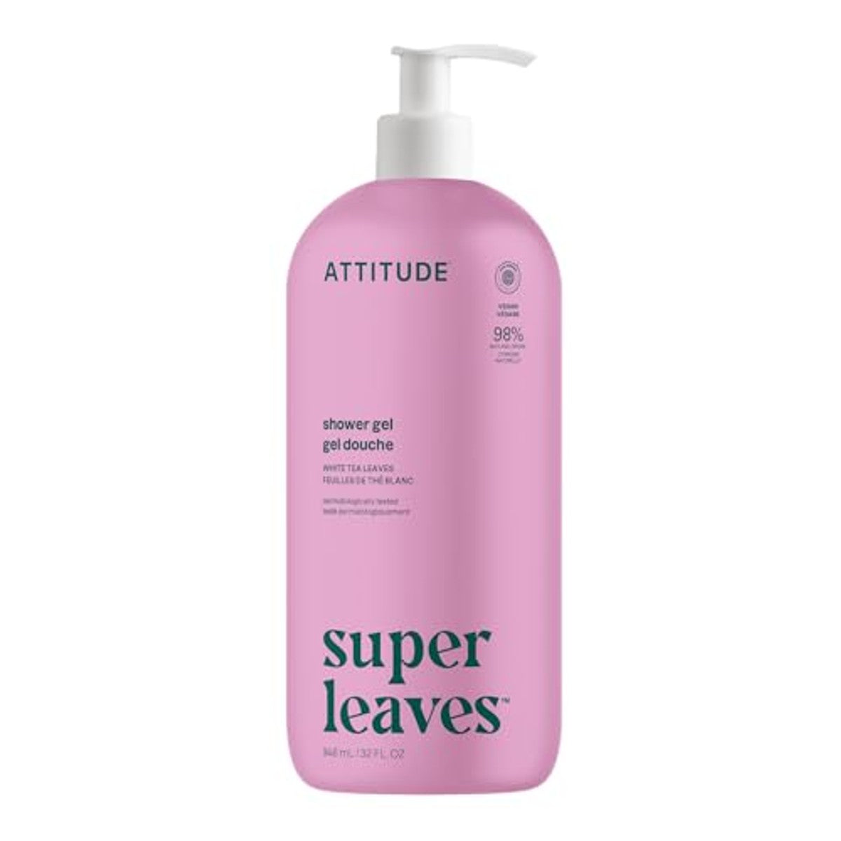 ATTITUDE Body Wash, EEG gecertificeerde douchegel, dermatologisch getest, plant en mineraalbasis, veganistisch persoonlijk verzorgingsproduct, witte theebladeren, 32 fl oz – ATTITUDE