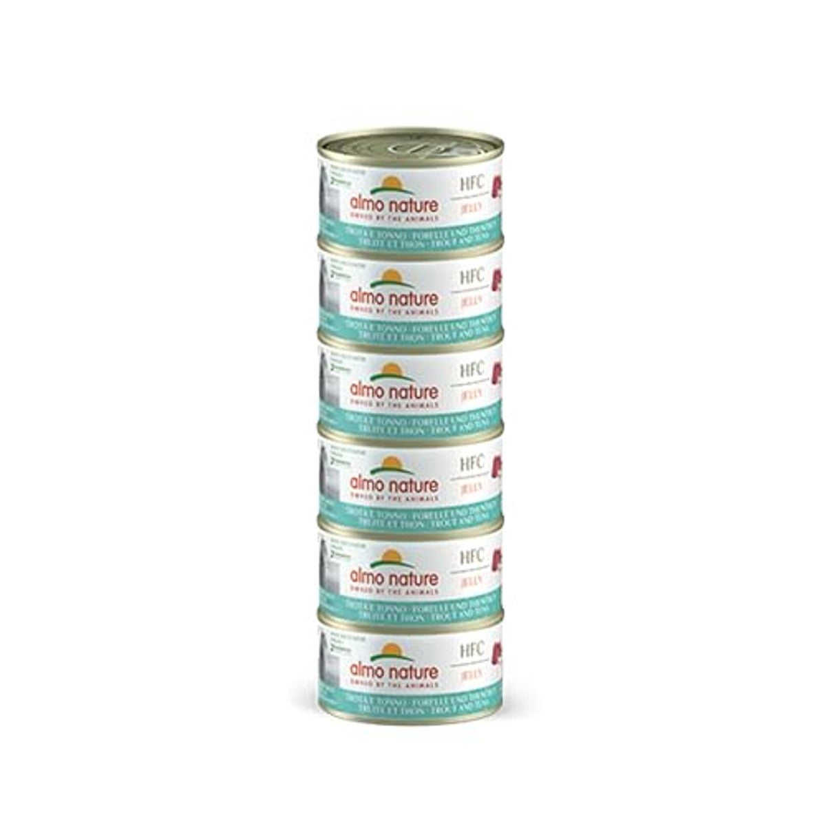Almo Nature HFC Jelly Natvoer voor volwassen katten, forel en tonijn, Human Grade, glutenvrij, 6 x 70 g – almo nature