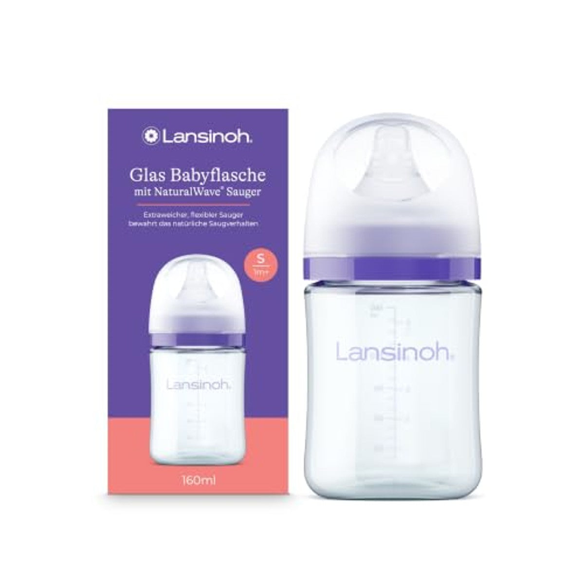 Lansinoh Glazen Babyfles met NaturalWave Zuiger S 160 ml - 6-pack