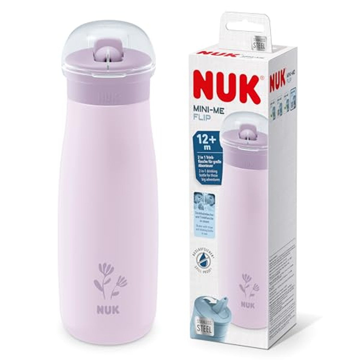 NUK Mini-Me Flip rietjesfles paarse bloem 3 x 500 ml - Voordeelverpakking