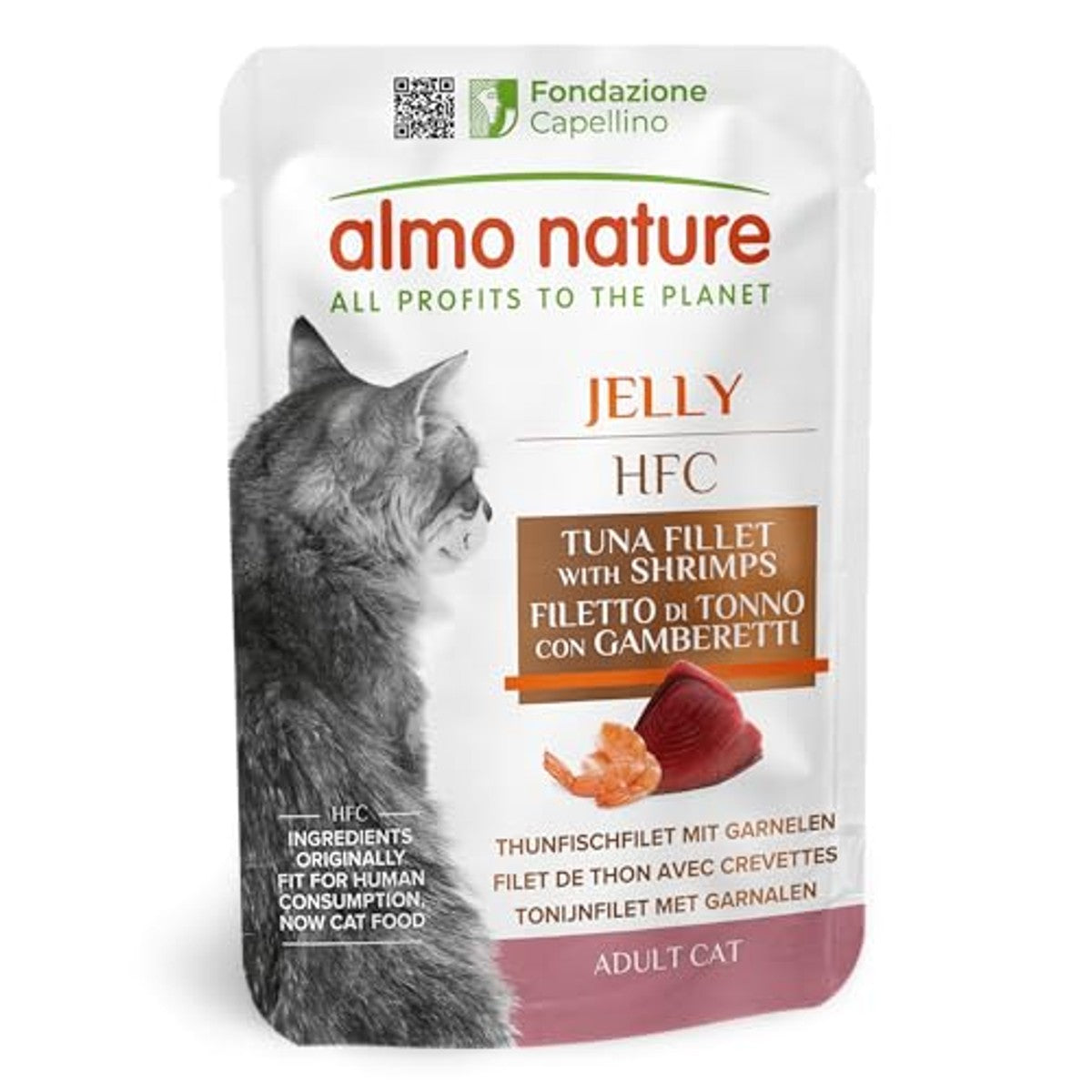 Almo Nature Kattenvoer, 100% natuurlijk, levensmiddelenkwaliteit, klassieke geleizakjes met tonijn en garnalen, 24 x 55 g – almo nature