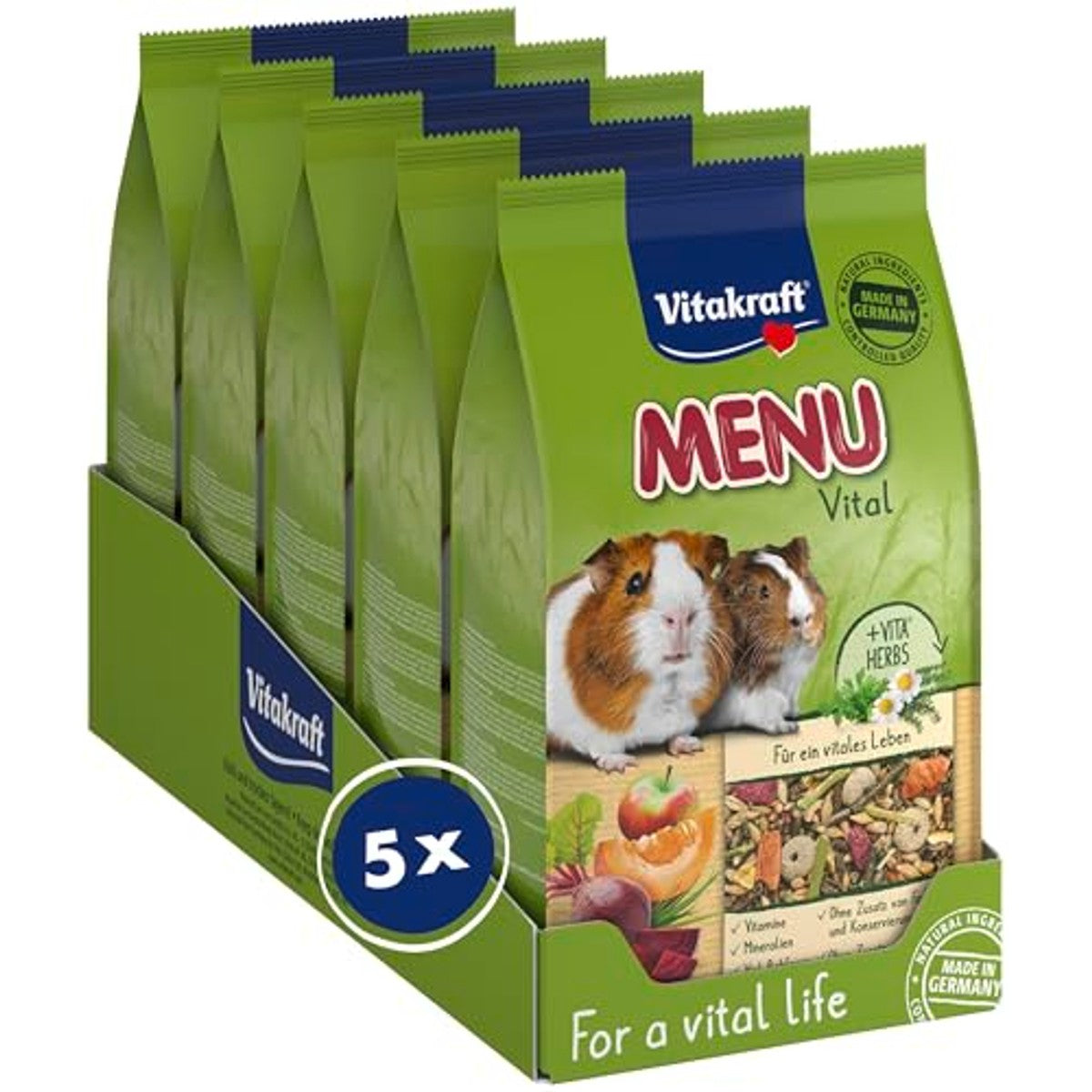 Vitakraft Menu Vital, cavia's voer, met appel en pompoen, met kruiden, zonder toegevoegde suiker (5 x 1 kg) – Vitakraft