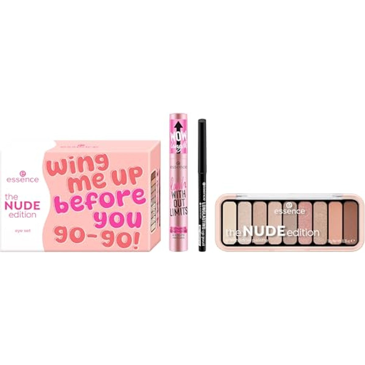 Essence the Nude Edition Eye Set 01 Eye'm So In Love!, 3-delige oogmake-upset, mascara, kajal en oogschaduwpalet in nude, voor elegante looks – Essence Cosmetics