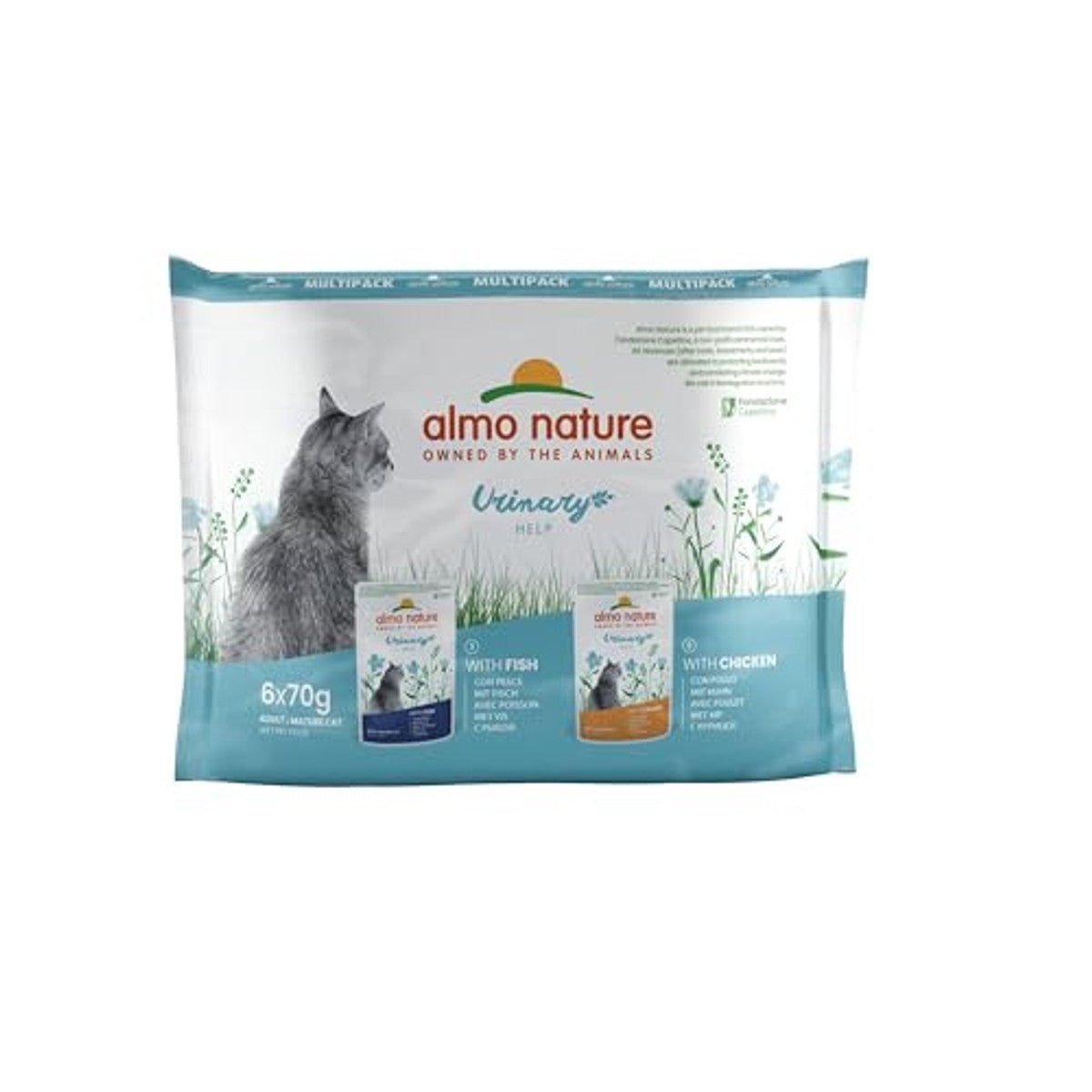 Almo Nature Urinary Help Vochtvoeding voor volwassen katten met vis, met kip, 70 g, verpakking van 6 – almo nature