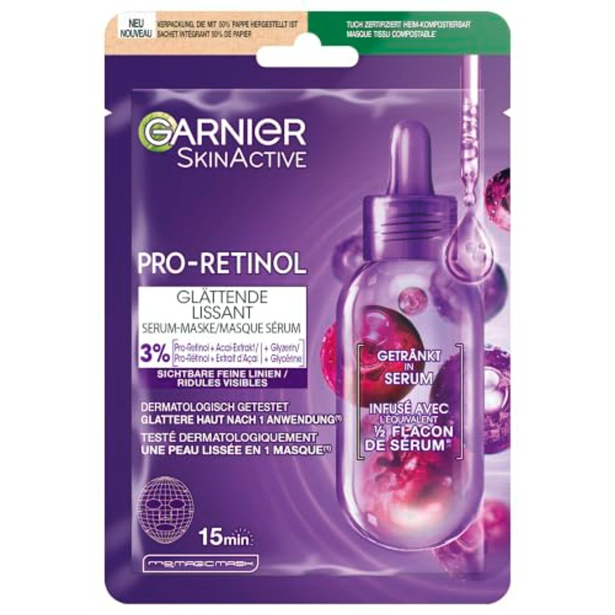 Garnier SkinActive Pro-retinol gladmakend serummasker - 6-pack