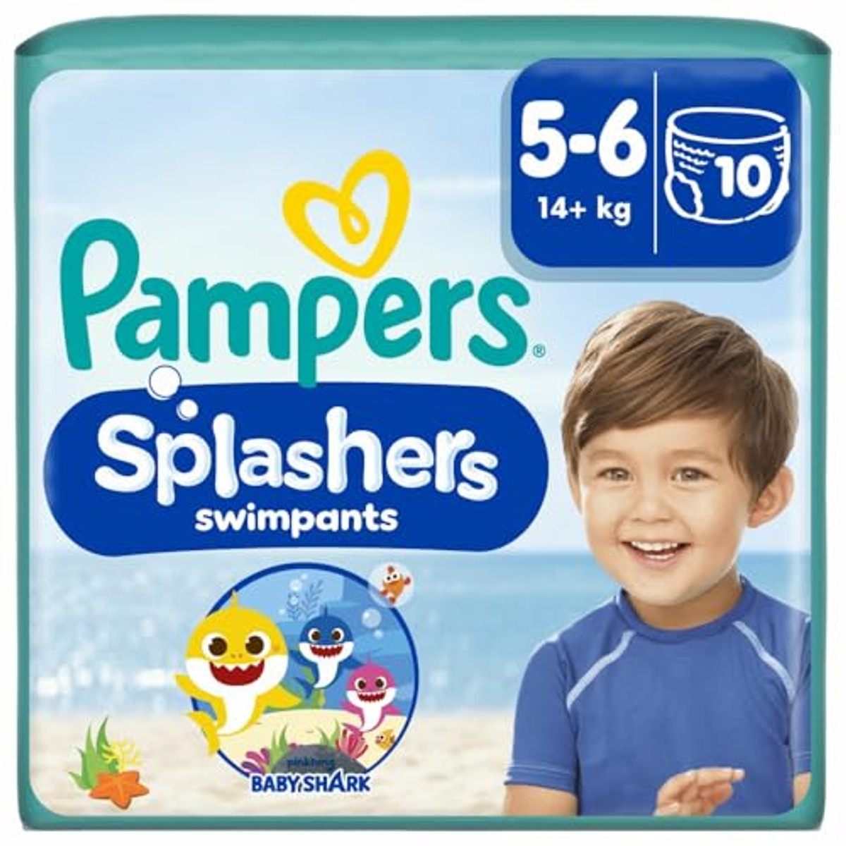 Pampers Splashers Baby Shark zwemluiers 5-6, 10 stuks, 14 kg+ – Pampers
