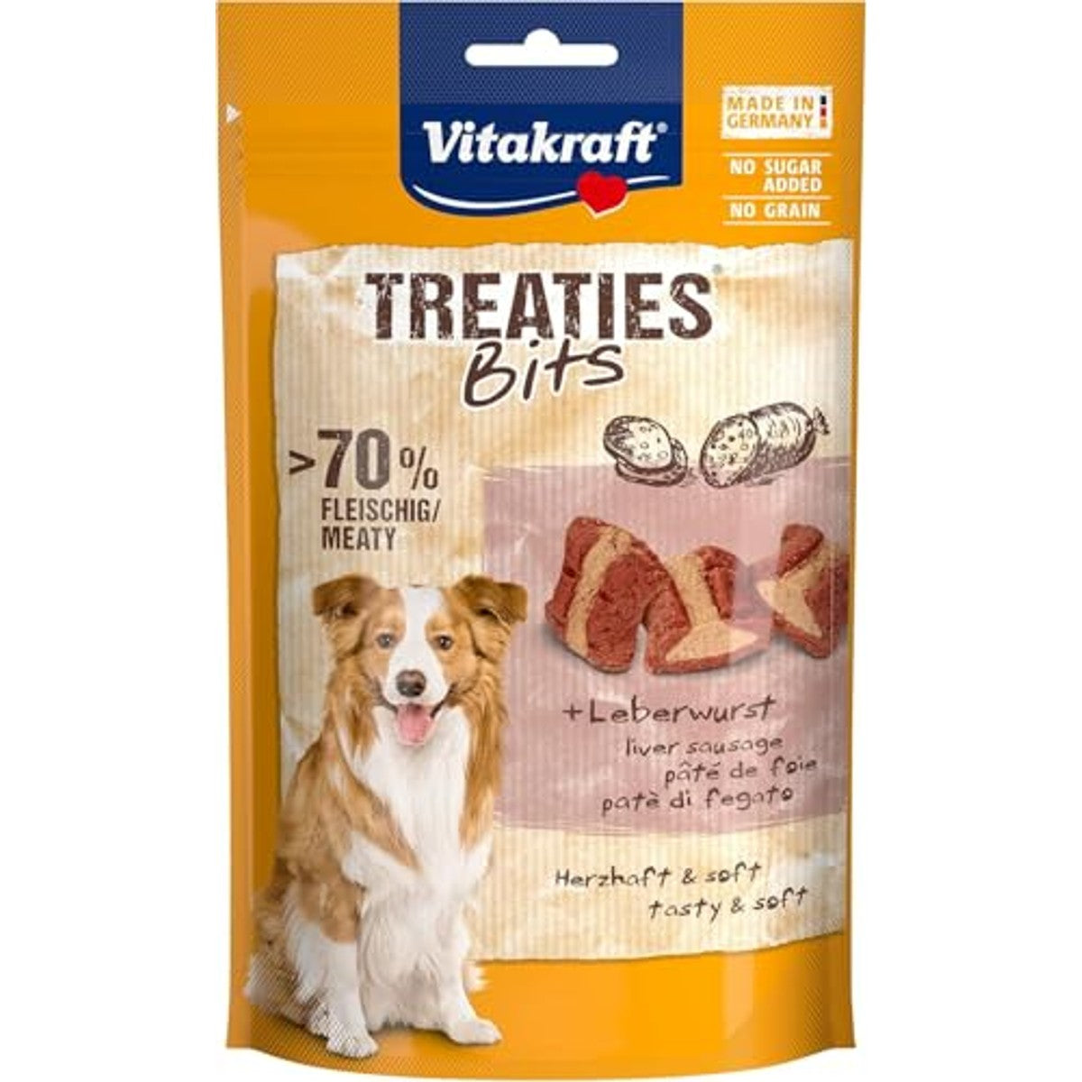 Vitakraft Treaties Bits, Hundeleckerli, Hundesnack weich, gefüllt mit Leberwurst, Hunde Trainingsleckerli, ohne Zusatz von Zucker (1x 120g) – Vitakraft