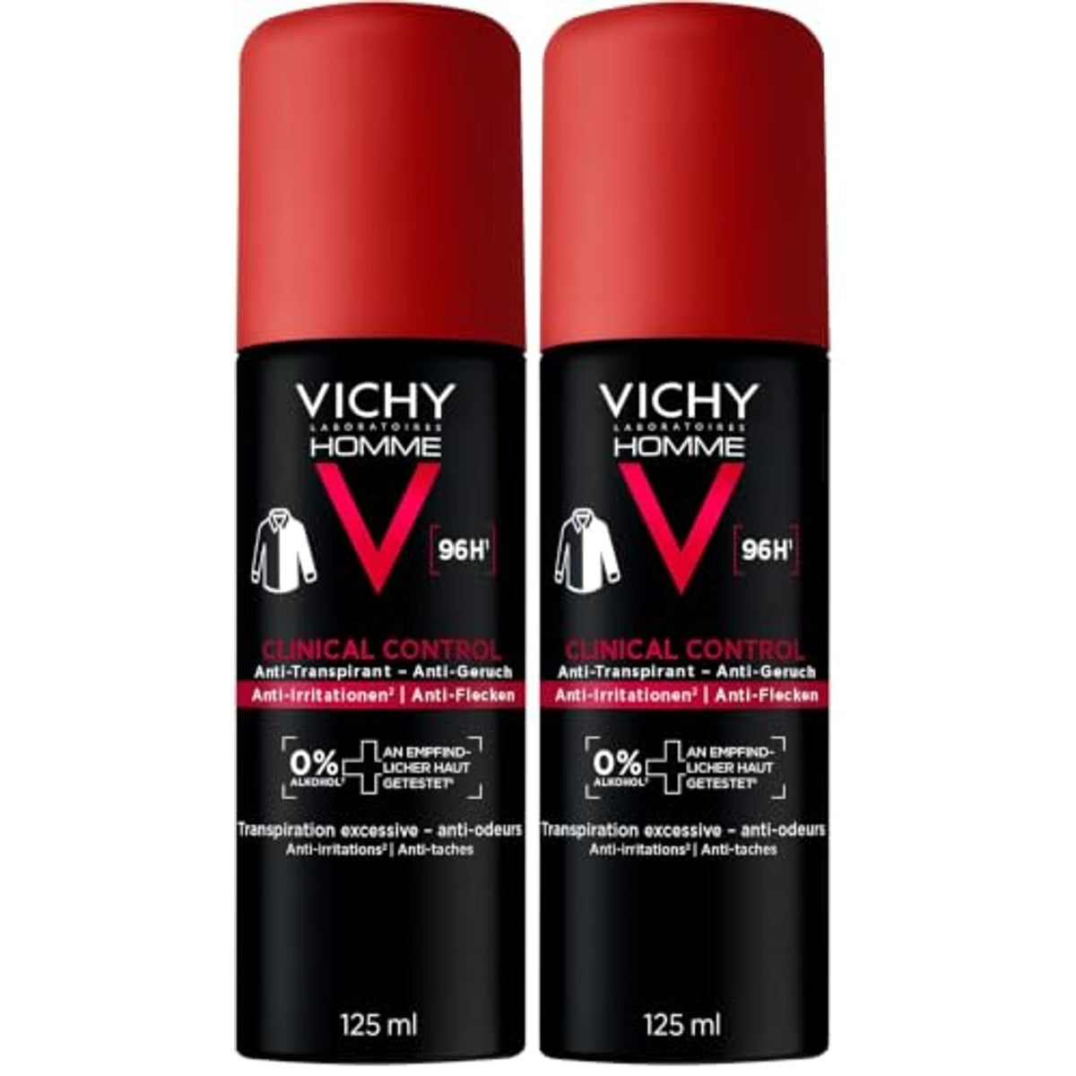 Vichy Homme Dermo-Tolerance Clinical Control Deo Spray 96h, 2 x 125 ml